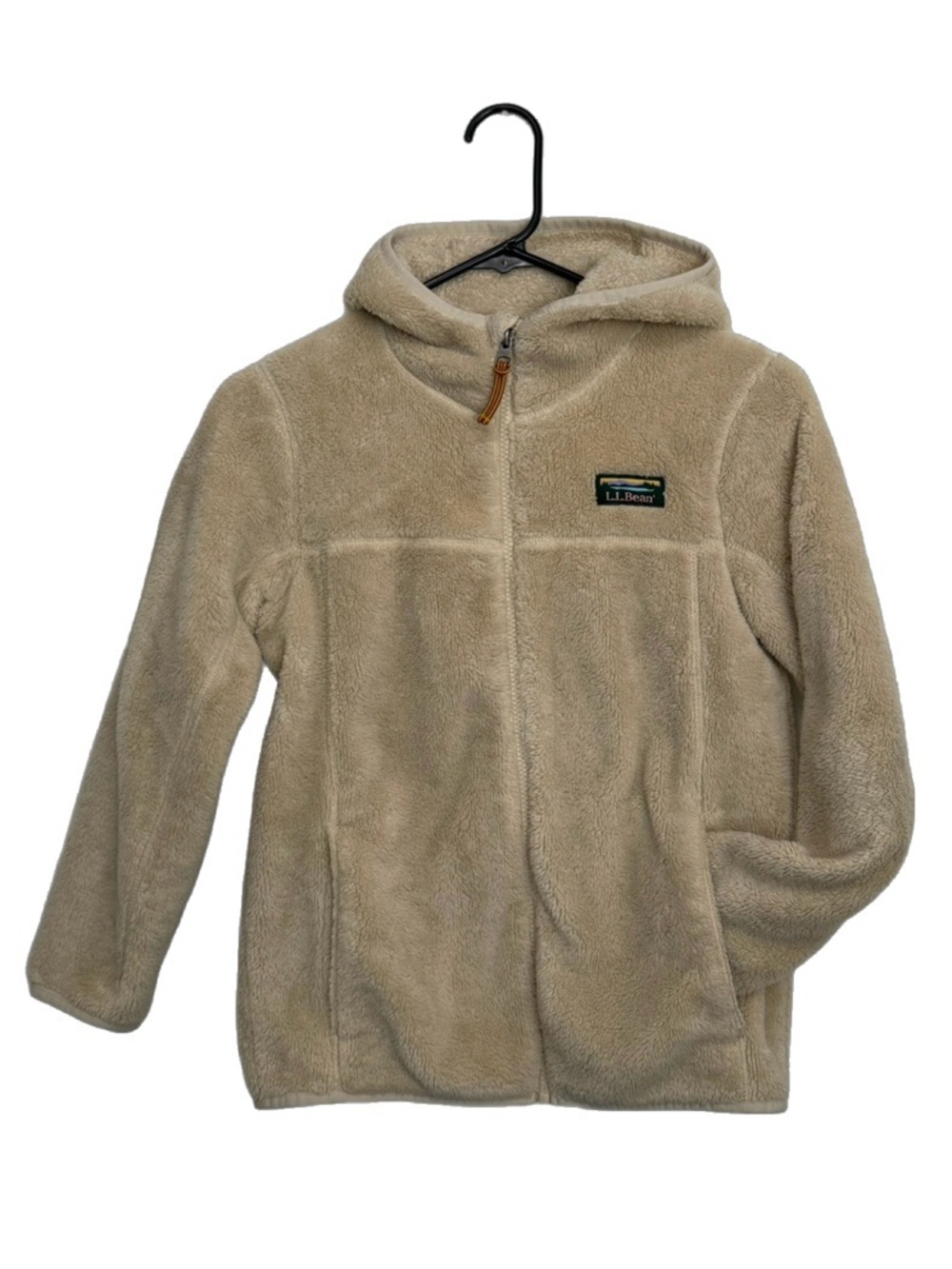 L.L. Bean Kids Hi Pile Hooded Fleece Jacket in Cream Oatmeal size Medium 10-12